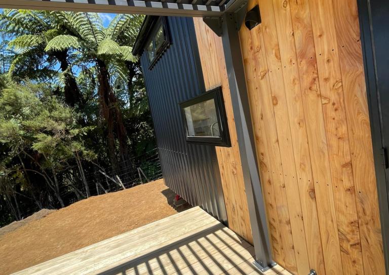 Fijian mahogany timber, contrasting with sleek black cladding